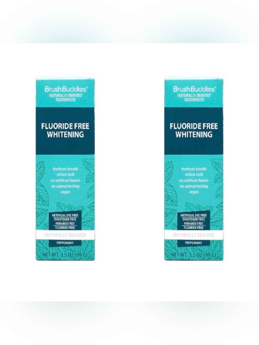 2 Brush Buddies Fluoride Free Whitening Toothpaste Peppermint 3.5 Oz. Exp. 4/27